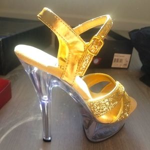 Pleaser stilleto heels gold sequin with clear heel